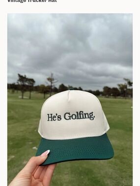 He's Golfing. White and Green Trucker Hat Snapback